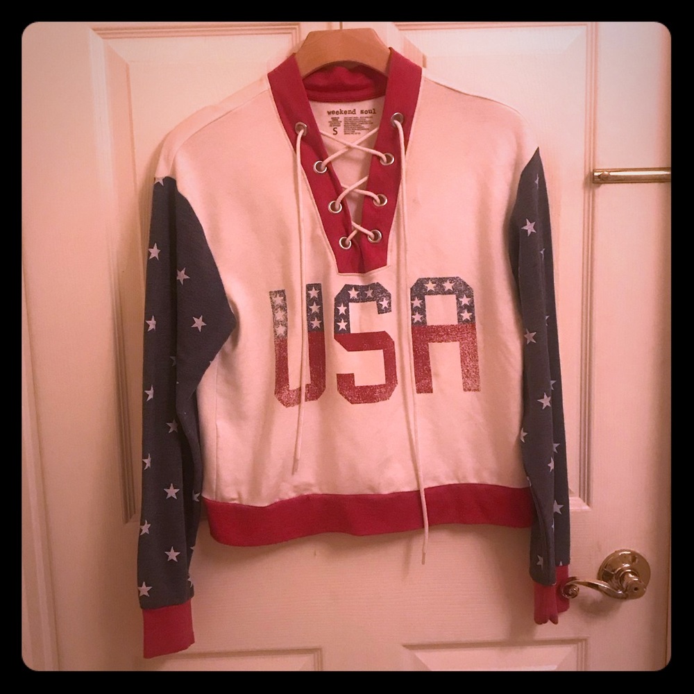 USA lace up sweater